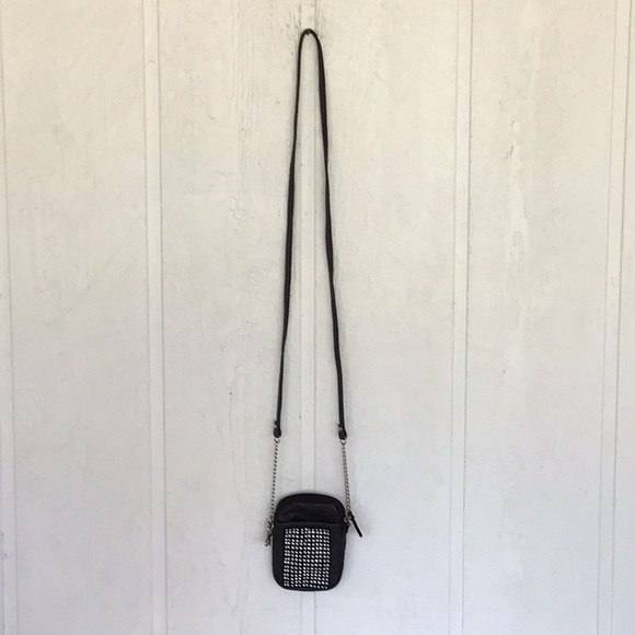 MINI BLACK RHINESTONE LEATHER POUCH BAG PURSE - Picture 7 of 10